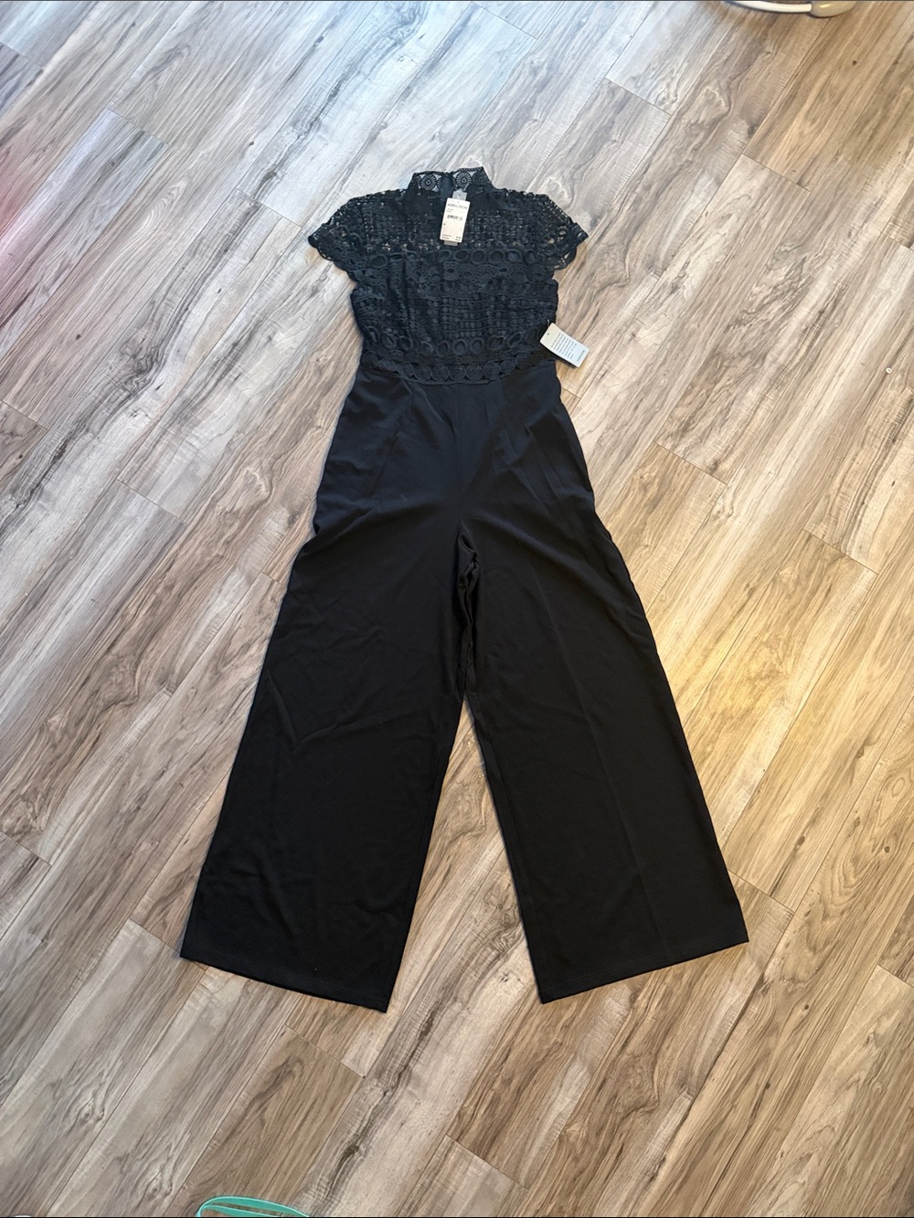 Nordstrom Black Lace Bodice Wide-Leg Jumpsuit